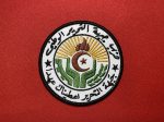This patch features the emblem of the National Liberation Front (FLN) of Algeria, with intricate Arabic text, a flame, star, crescent, and a sunburst design. Measuring 3.5 inches in diameter, this patch is available with Velcro backing, iron-on backing, or no backing for sewing, making it a versatile addition to any collection. Ideal for collectors, reenactors, and historians.