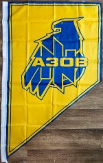 Azov flag for sale, Azov falcon flag, Ukrainian Azov flag, АЗОВ флаг, Azov battalion flag, Azov regiment banner, modern Azov flag, stylized Azov emblem, Azov eagle flag, Ukraine military flag, Ukrainian volunteer unit flag, Azov triangle flag, Azov flag replica, Azov militia flag, Ukrainian nationalism flag, 90x150 Azov flag, Azov collectible flag, Azov banner blue yellow, Azov unit memorabilia, Eastern Europe paramilitary flag, Azov souvenir, Ukraine falcon insignia, Ukrainian angular flag, buy Azov flag, Azov flag display, Ukrainian military pennant, Ukrainian patch flag, Azov regiment symbol flag, Ukrainian conflict flag