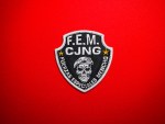 CJNG patch, Fuerzas Especiales Mencho patch, F.E.M. insignia, CJNG badge, Mexican cartel patch, Jalisco New Generation patch, satin border patch, tactical skull patch, replica insignia, Mexican military style patch, collector patch