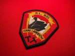 Embroidered P.L. BiH Crni Labudovi “Black Swans” Bosnian War unit patch featuring a black swan over the outline of Bosnia and Herzegovina on a shield-shaped background.