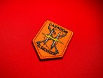 Embroidered orange beret patch replica featuring the Salvadoran Army Cazadores insignia with crossed arrows, twin daggers, and a yellow lightning bolt over the outline of El Salvador, measuring 2.5 x 1.8 inches.