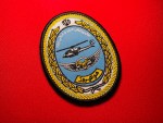Embroidered Islamic Republic of Iran Army Aviation Havanirooz patch featuring attack helicopter, winged emblem, laurel wreath, and Persian text on light blue field, 3x3.75 inches.