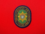 Embroidered Mongolian State Special Protection patch with blue border and gold Cyrillic text “Монгол Улс Төрийн тусгай хамгаалалт,” featuring a central gold eight-pointed star and stylized state emblem on green background, oval shape 3x2.5 inches.