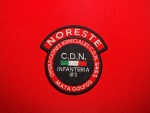 Embroidered circular patch with red and black design reading “NORESTE,” “OPERACIONES ESPECIALES C.D.N.,” and “MATA GOLFOS,” featuring “C.D.N.,” a Mexican flag, “INFANTERIA #3,” and vertical numbers 87, 35, and 150 on the right side