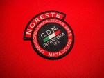 Embroidered circular patch with red and black design reading “NORESTE,” “OPERACIONES ESPECIALES C.D.N.,” and “MATA GOLFOS,” featuring “C.D.N.,” a Mexican flag, “INFANTERIA #3,” and vertical numbers 87, 35, and 150 on the right side