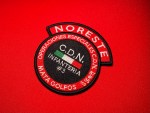 Embroidered circular patch with red and black design reading “NORESTE,” “OPERACIONES ESPECIALES C.D.N.,” and “MATA GOLFOS,” featuring “C.D.N.,” a Mexican flag, “INFANTERIA #3,” and vertical numbers 87, 35, and 150 on the right side