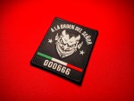 CDN A La Orden Del Señor 000666 devil patch 4x3.5 embroidered Tropa del Infierno Cartel del Noreste Nuevo Laredo Mexico black white red green insignia morale patch devil face 000666 CDN patch