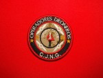 CJNG Grupo Delta Operadores Droneros D-06 round embroidered patch with red, black, tan, white, and yellow drone-operator insignia design.