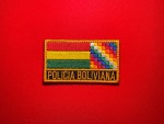 Policía Boliviana embroidered patch featuring the Bolivia tricolor flag, Wiphala emblem, gold border, and yellow police lettering on a black panel.