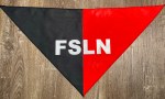Red and black triangular FSLN neckerchief with lettering, 29 x 14 inch Sandinista-style historical reproduction from Nicaragua.