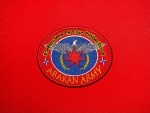 Close-up front view of an Arakan Army embroidered insignia patch featuring an eagle, red star, and “Defenders of Our Fatherland” text.